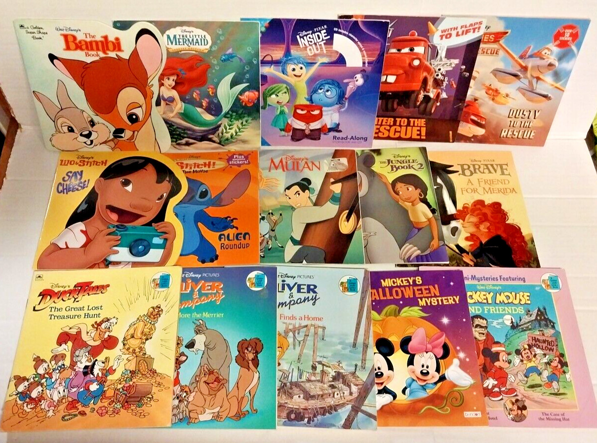 Lot 15 Disney books Bambi Mermaid Mulan Lilo Stitch Mickey Cars Jungle bk++