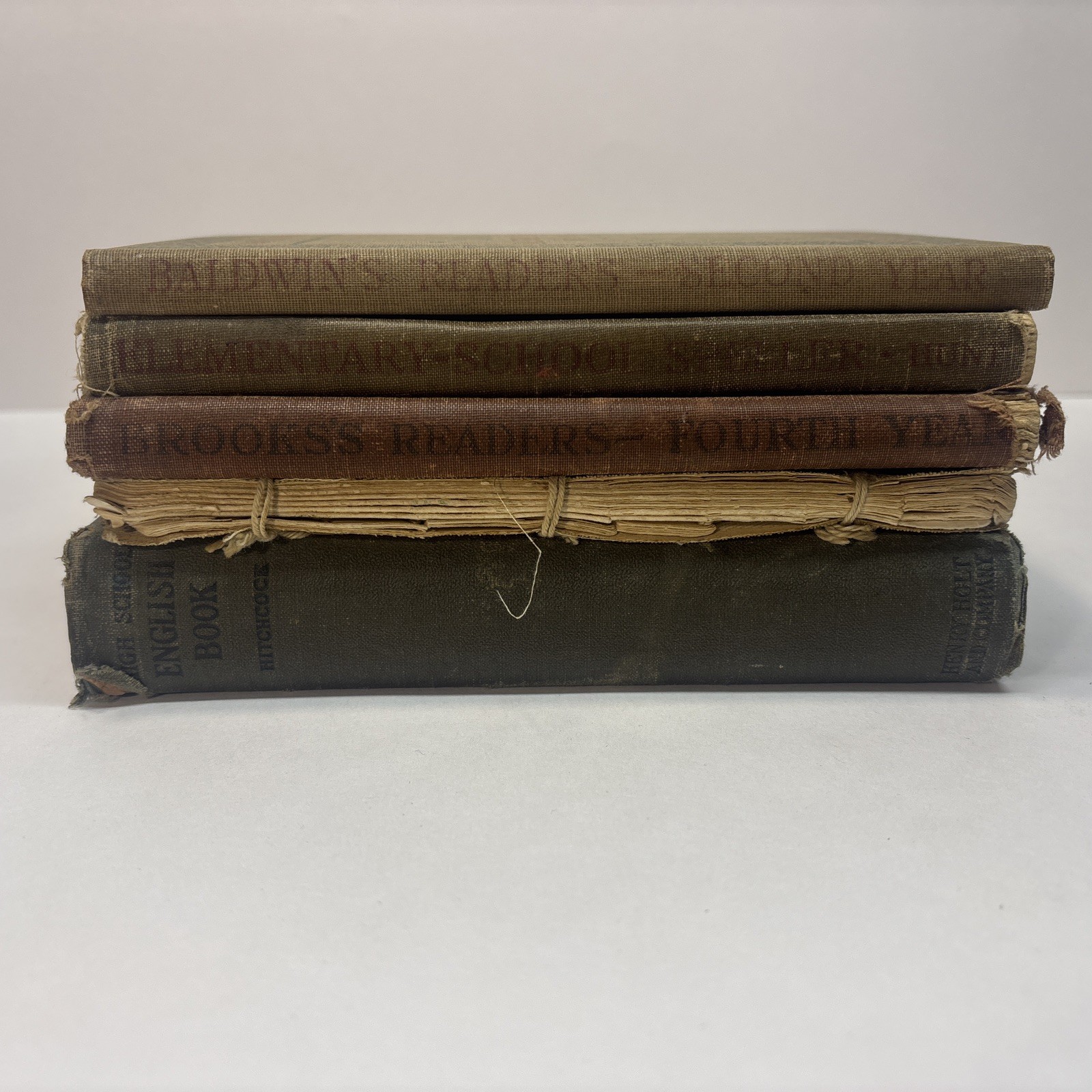 Lot of 5 Antique Vintage School Textbook Speller, Reader, English 1800/1900s