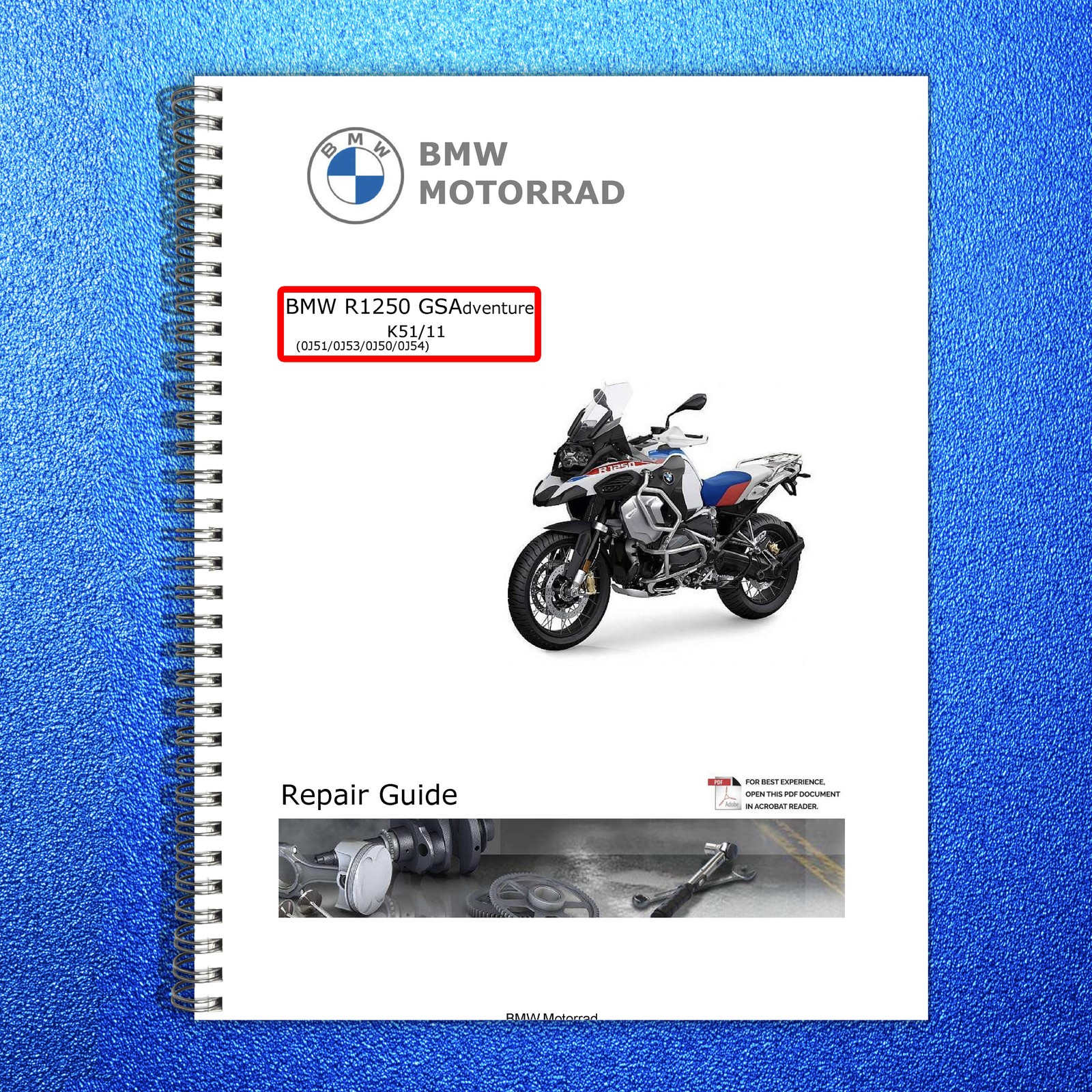 BMW R1250 GS Adventure K51 Motorcycle Service Manual – WIRE BOUND – TOUGH COVERS