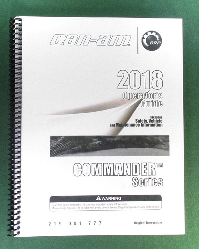 2018 Can-Am Commander 800R Owner’s Manual: 171 Pages & Protective Covers!