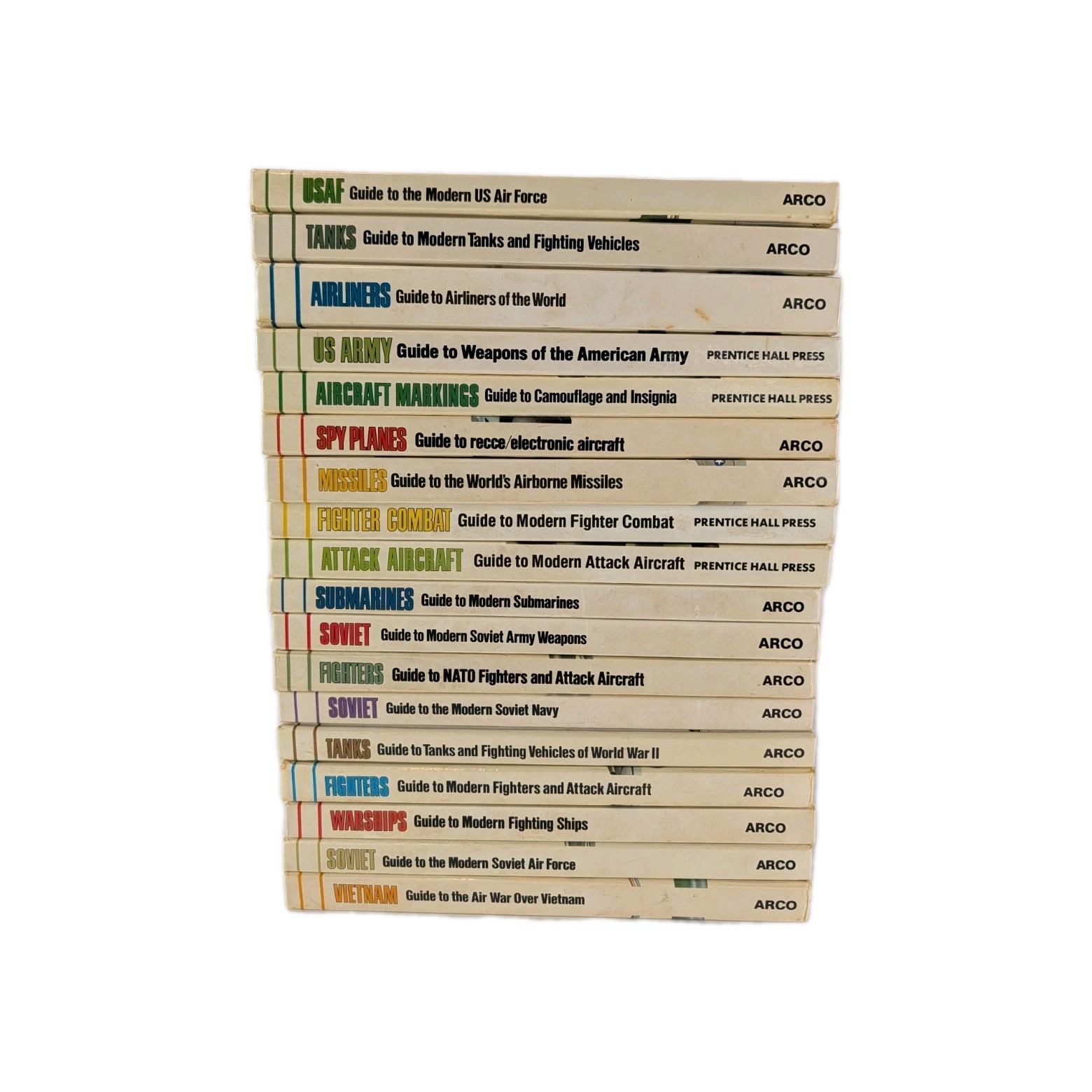 18 Book Lot Illustrated Guides to Aircraft Warships Tanks Ships Air Force ARCO