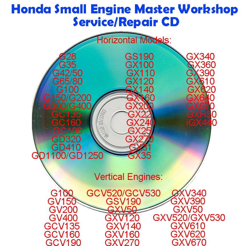 Honda Small Engine Master Workshop Service/Repair CDR Manual G GC GS GV GX GXV