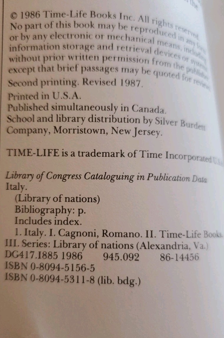 Italy (Library of Nations) By the editors of Time-Life Books,