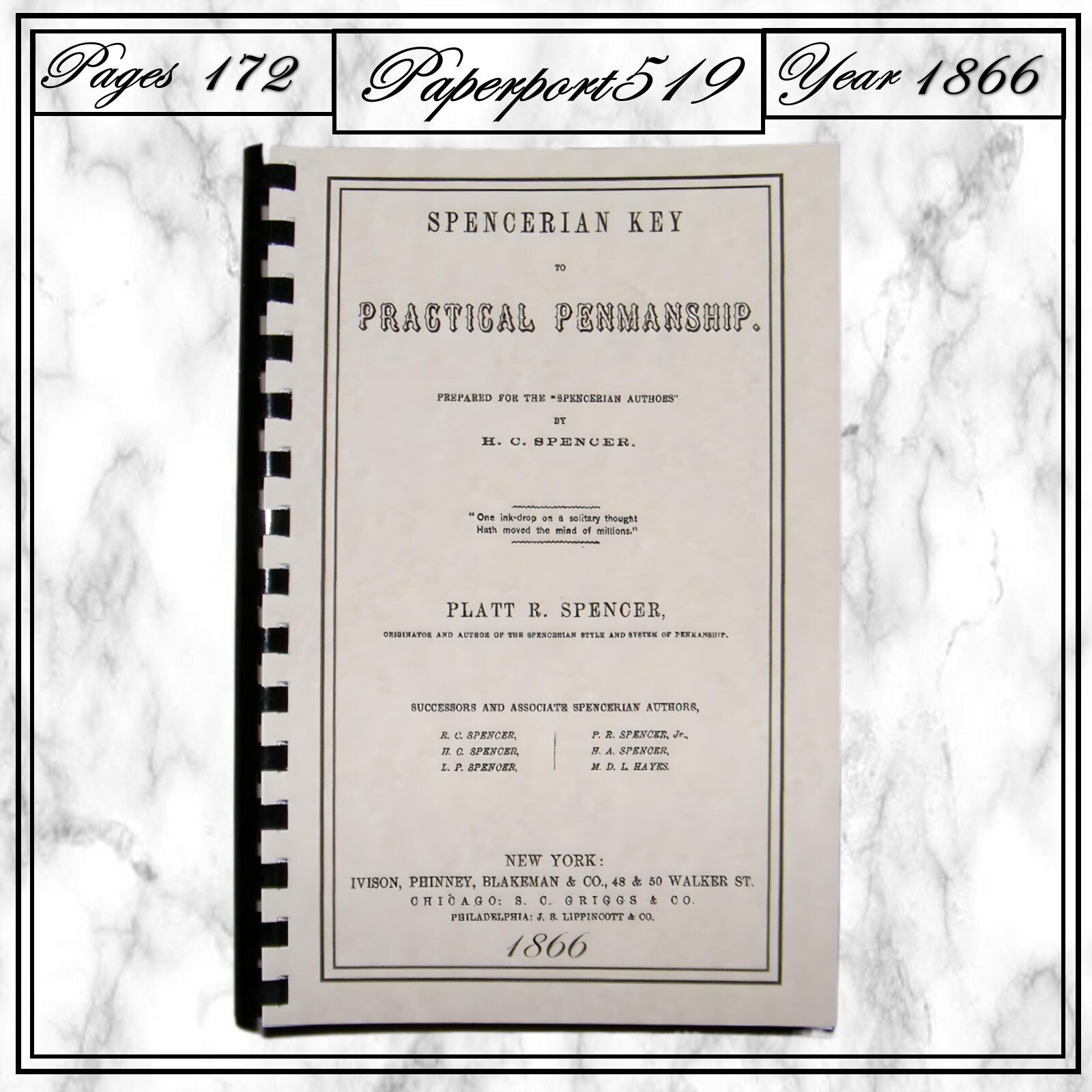 1866 Spencerian Key To Practical Penmanship 172 Pages
