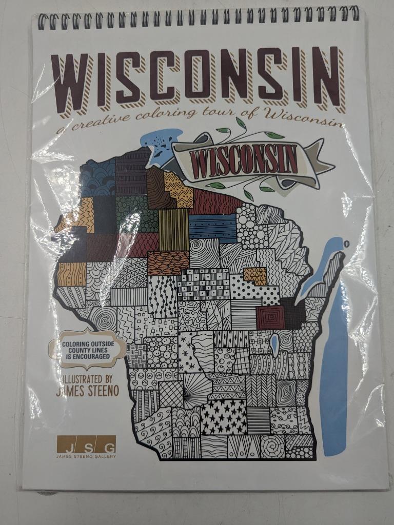 WISCONSIN – A Creative Coloring Tour Adult Coloring Book 20-pages James Steeno