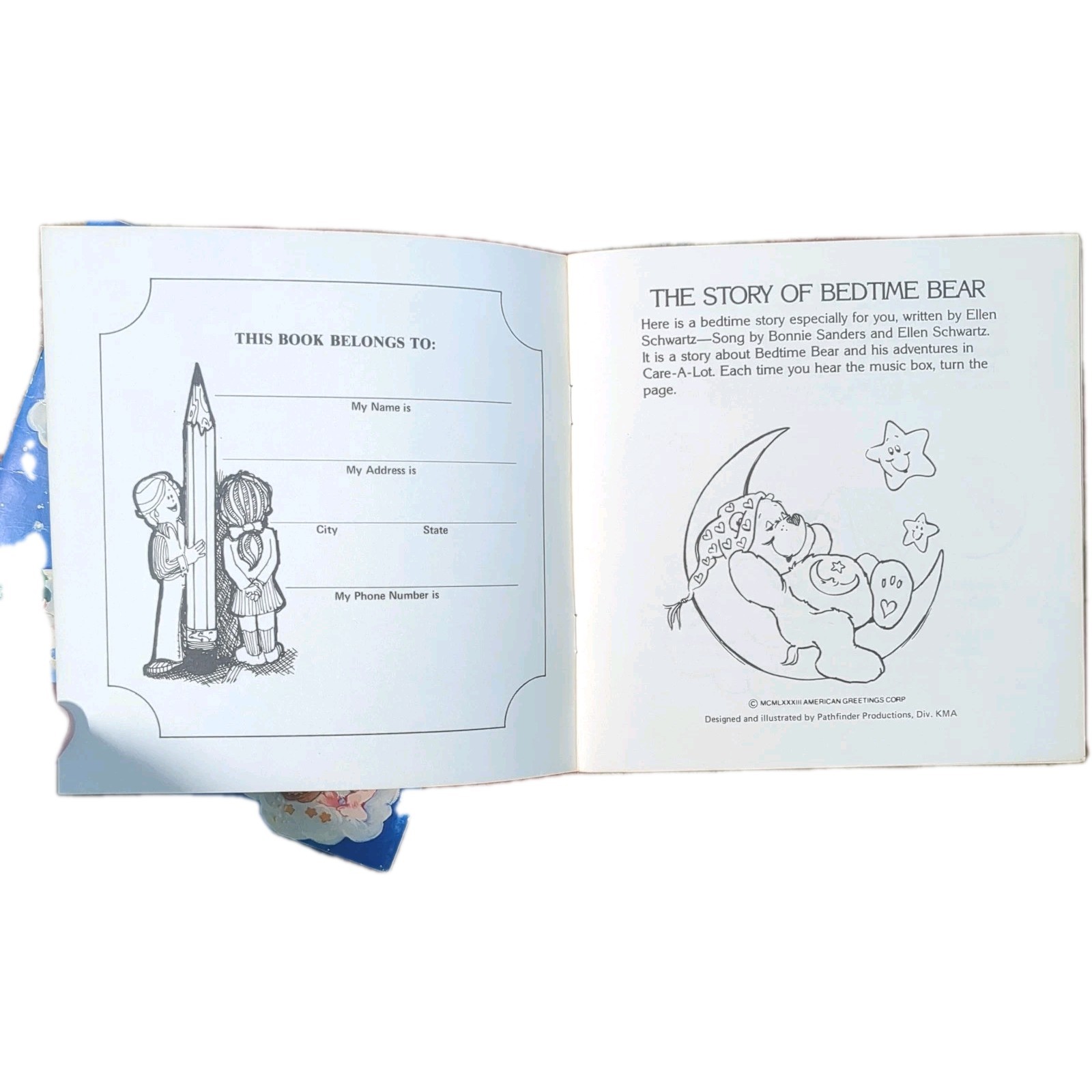 Vintage Care Bears Book Lot of 2 Bedtime Record Mini Storybooks Coloring