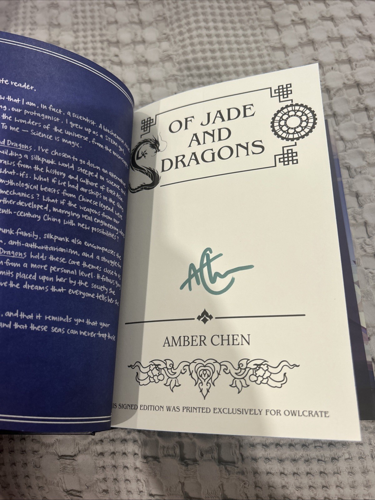 Of Jade And Dragons OwlCrate Exclusive Signed Amber Chen Sprayed Edge NEW sealed