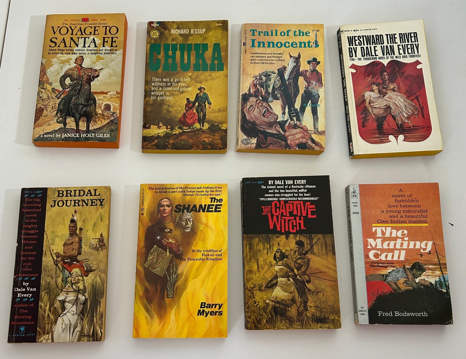 Vtg Western Paperback Lot of 8 Novels Frontier Tribal Romance Adventure 1960s