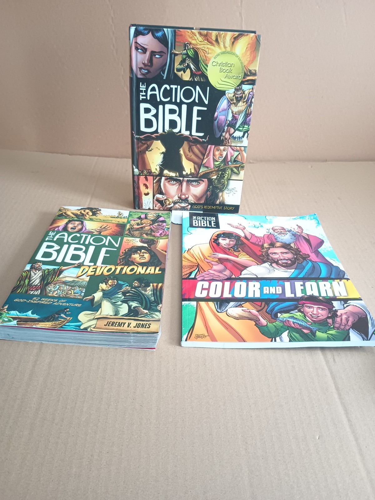 Lot Of 3 Children Books .The Action : Bible ,Devotional & Coloring Book.