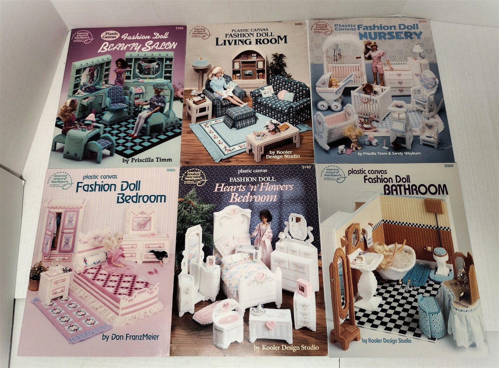 6 Plastic Canvas Fashion Doll Books – Beauty Salon, Bedroom, Bathroom, Nursery