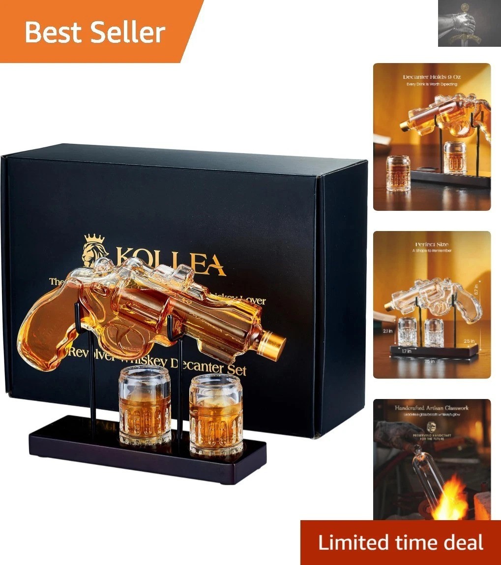 Luxury Gun-Shaped Whiskey Decanter with Glasses – Ideal for Him, 9 oz Capacity