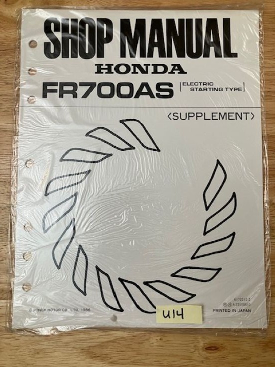 OEM HONDA FR700 TILLER SERVICE SHOP MANUAL SUPPLEMENTALS ONLY COPYWRITE 1986