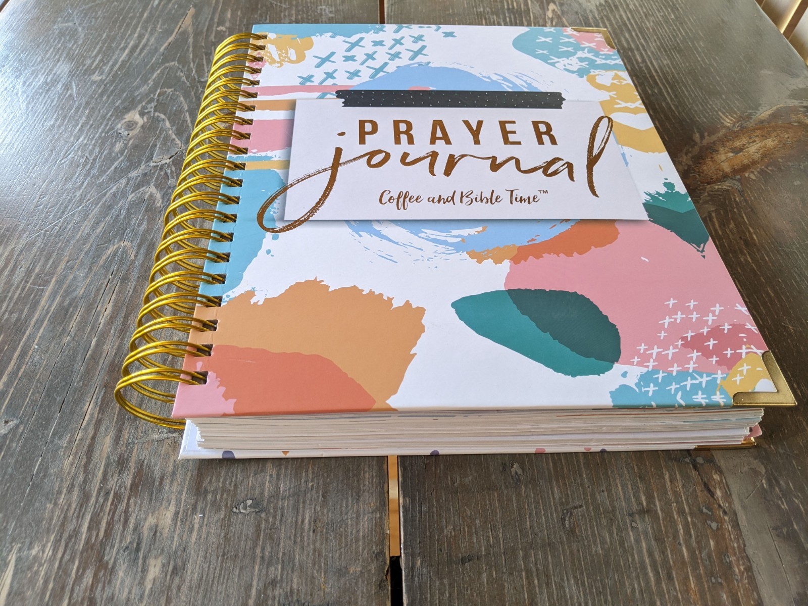 Coffee & Bible Time Prayer Journal with Sticky Notes & Gold Spiral Binding