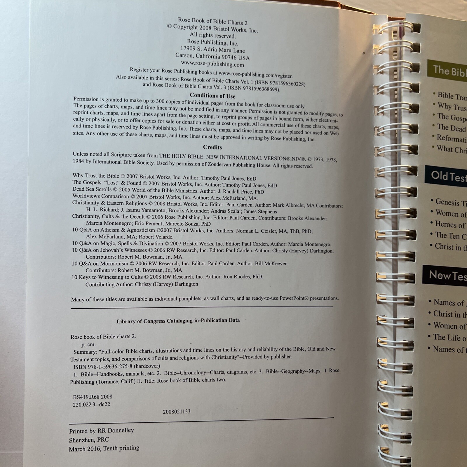 Rose Book of Bible Charts Vol 2 Rose Publishing Staff 2008 Hardcover with spiral