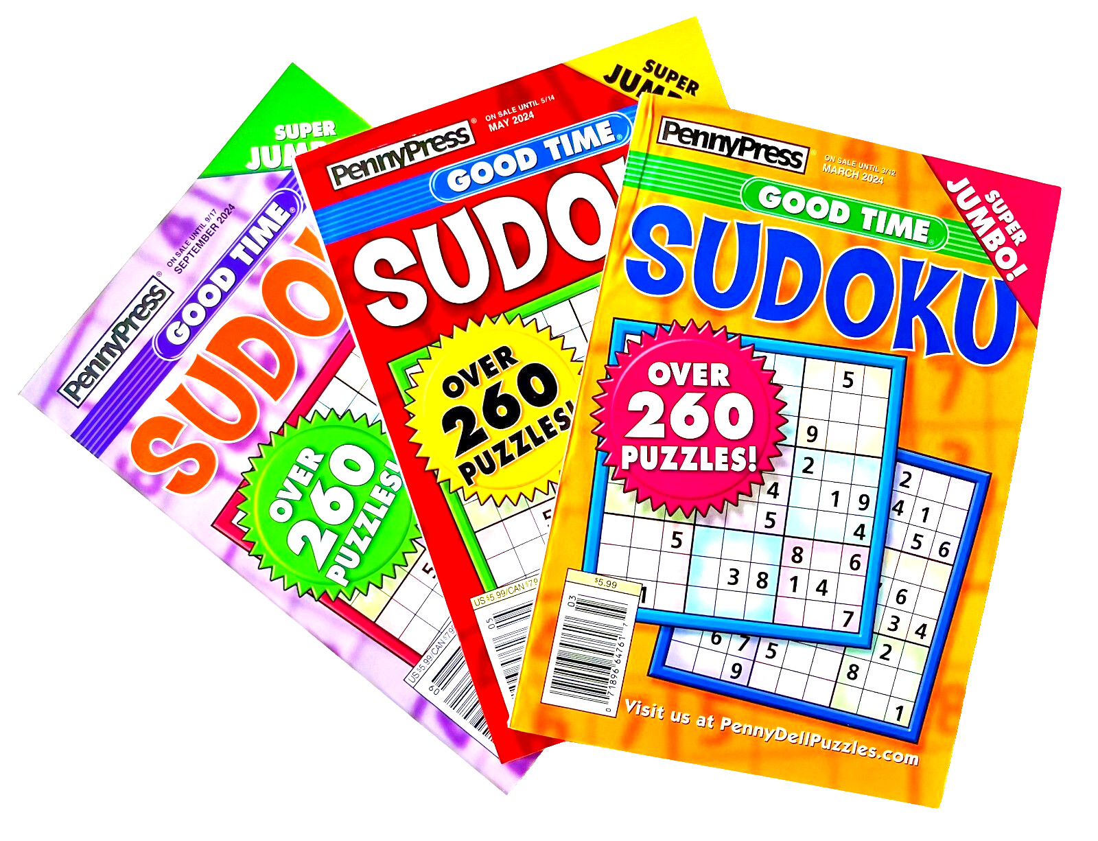 NEW Lot of 3 Penny Press Dell Sudoku GOOD TIME Puzzle Books, Over 260 In Each!