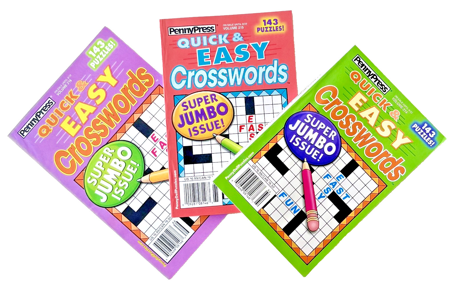 Lot of 3 Penny Press Dell Quick & Easy Crossword Super Jumbo Puzzle Books