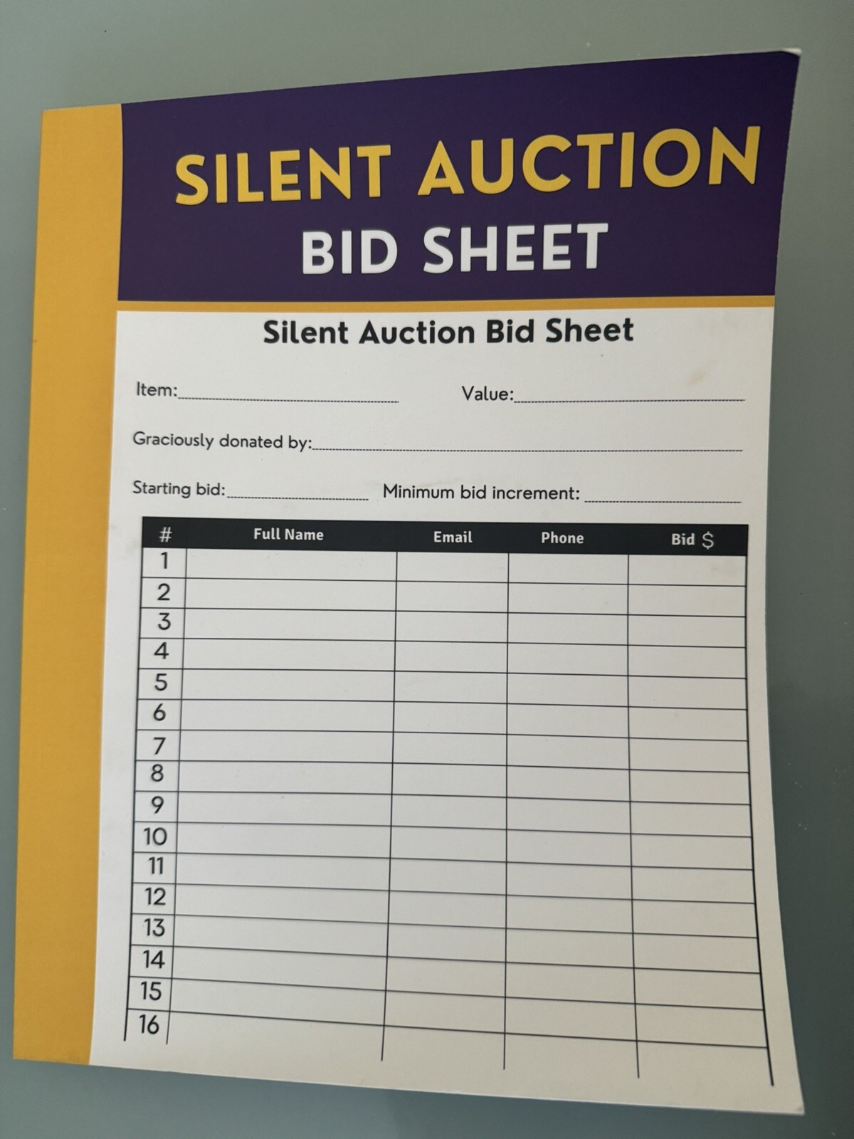 Silent Auction Bid Sheets New