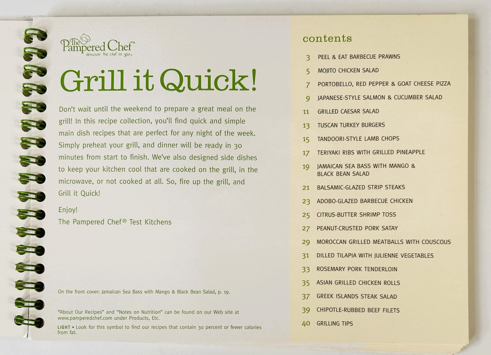The Pampered Chef Grill It Quick! Cookbook 2008 Ring Wire Bound Paperback