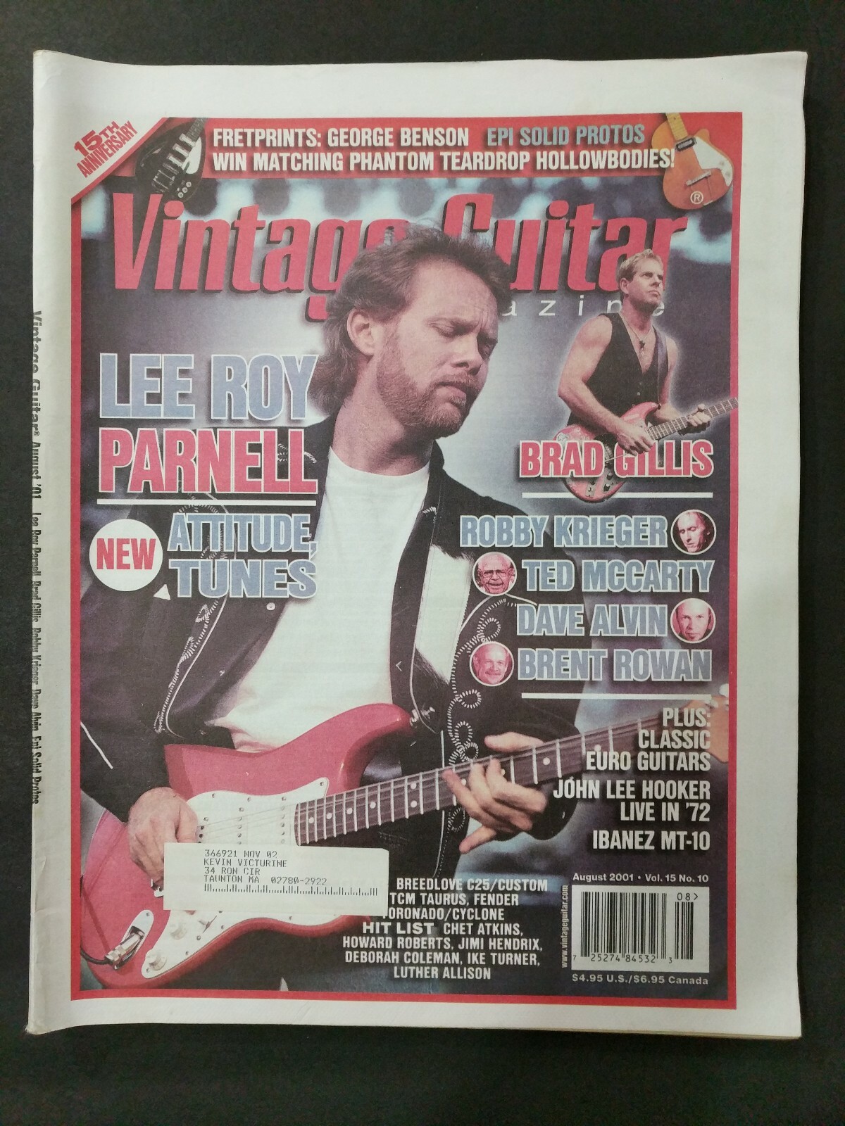 Vintage Guitar Magazine-Aug 2001-Lee Roy Parnell Cover-172 Pages-Robby Kriege-EX