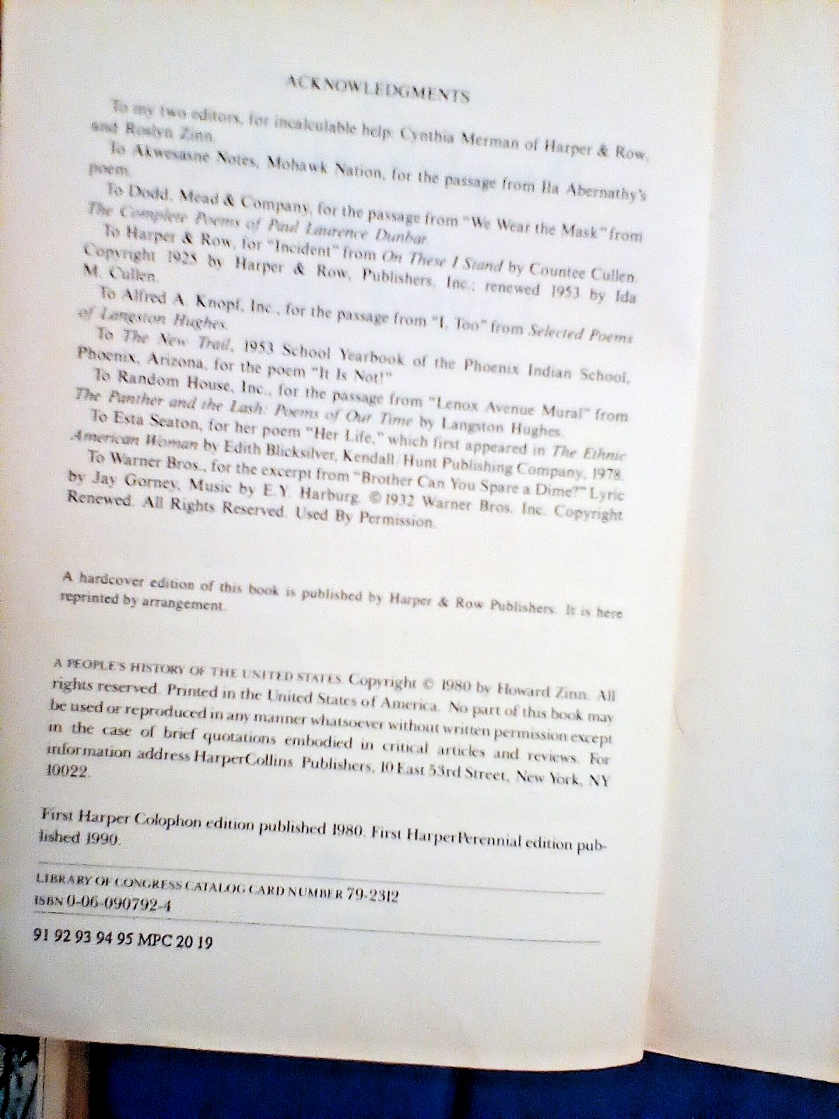 PEOPLE’S HISTORY OF THE UNITED STATES” Paperback Book! Howard Zinn, 1st 1980