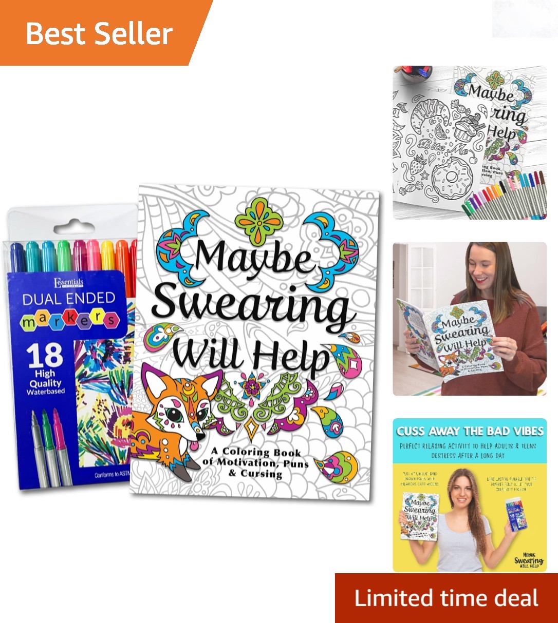 Adult Coloring Book Set with Markers Swear Words Anxiety Relief 30 pcs