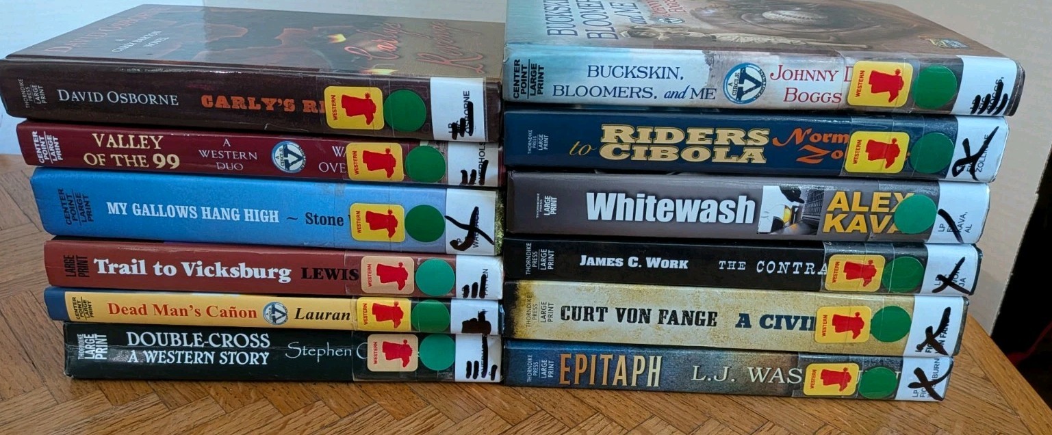 Lot of 12 LARGE PRINT Western Books Wild West Cowboys Rangers Adventure HC