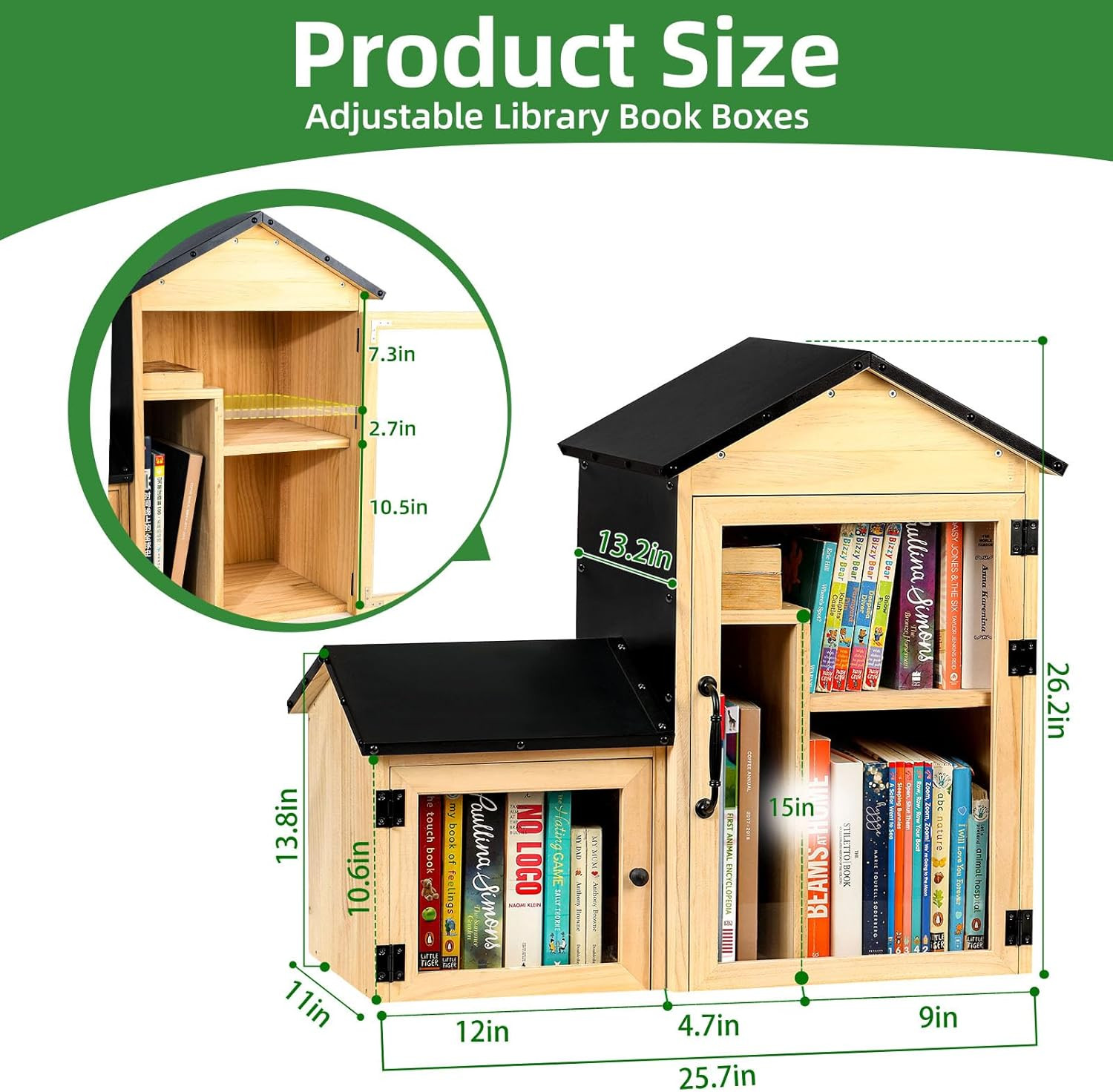 Outdoor Library Book Box – Solid Wood, Waterproof, Adjustable Compartments