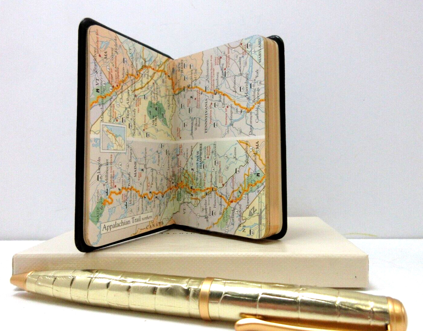 APPALACHIAN TRAIL 3×4″ MIN Guide Leather Cover Notebook w Maps Info 160 Pgs NAVY