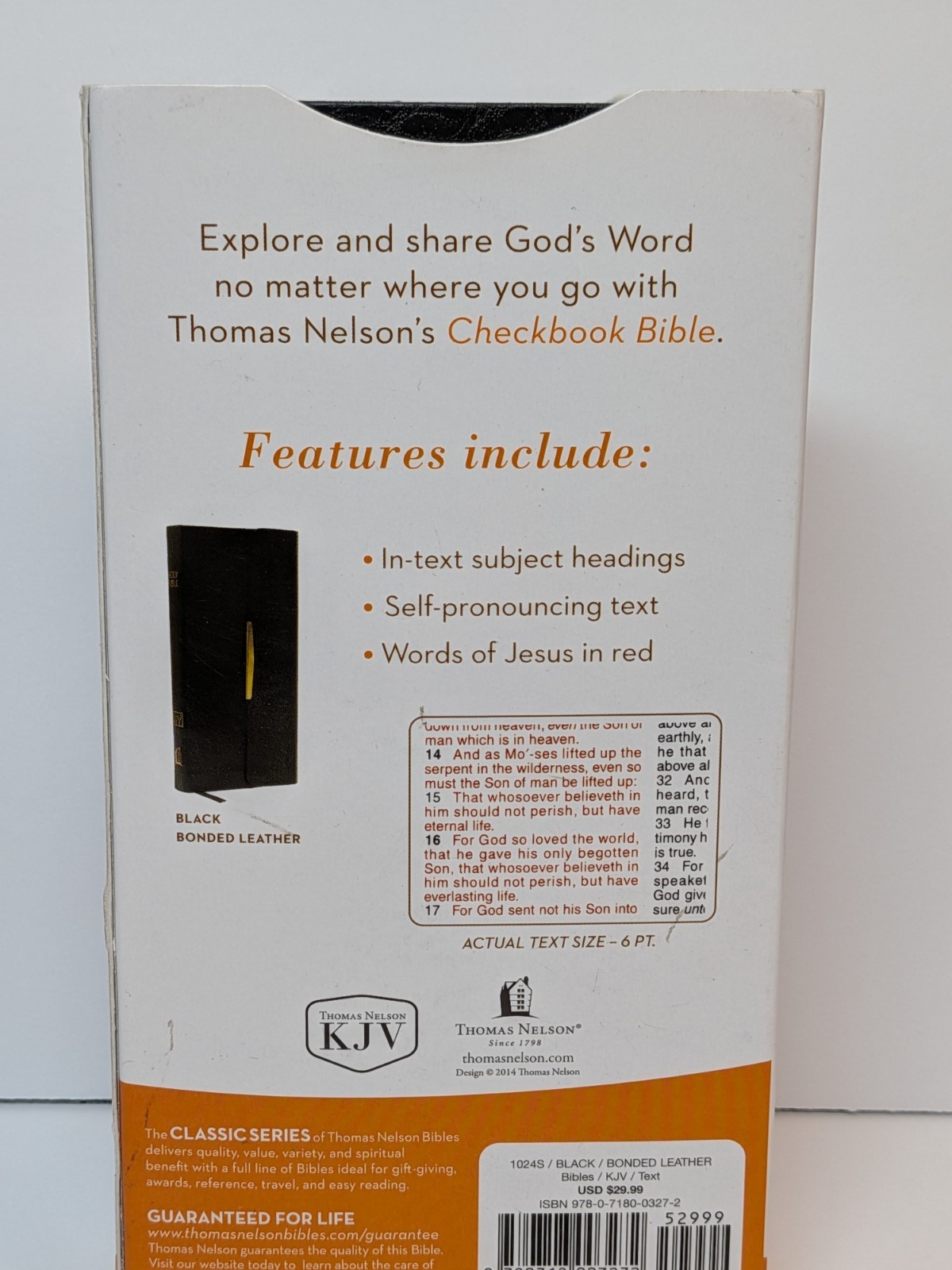 KJV Compact Checkbook Bible Black Bonded Leather Scripture Thomas Nelson NEW