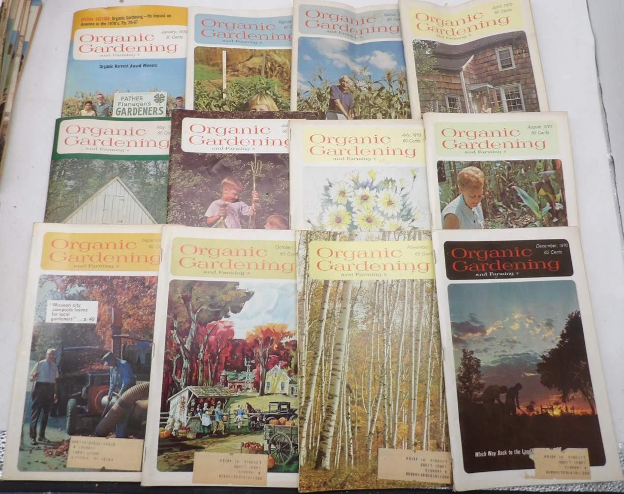 Lot of 12 Vintage Organic Gardening and Farming Magazines 1970 January-December