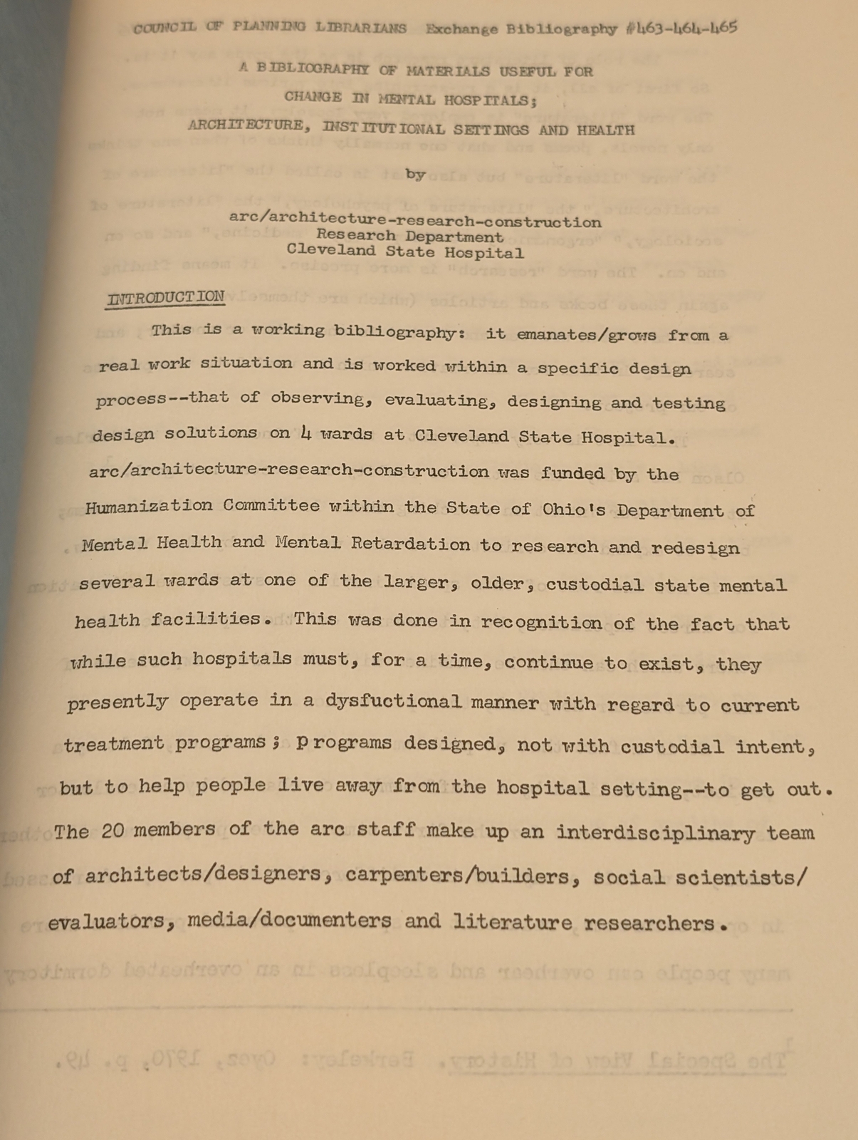 Council of Planning Librarians; A Bibliography of Materials for Change in Mental